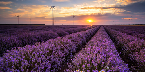 Eng med lavendel og vindturbin